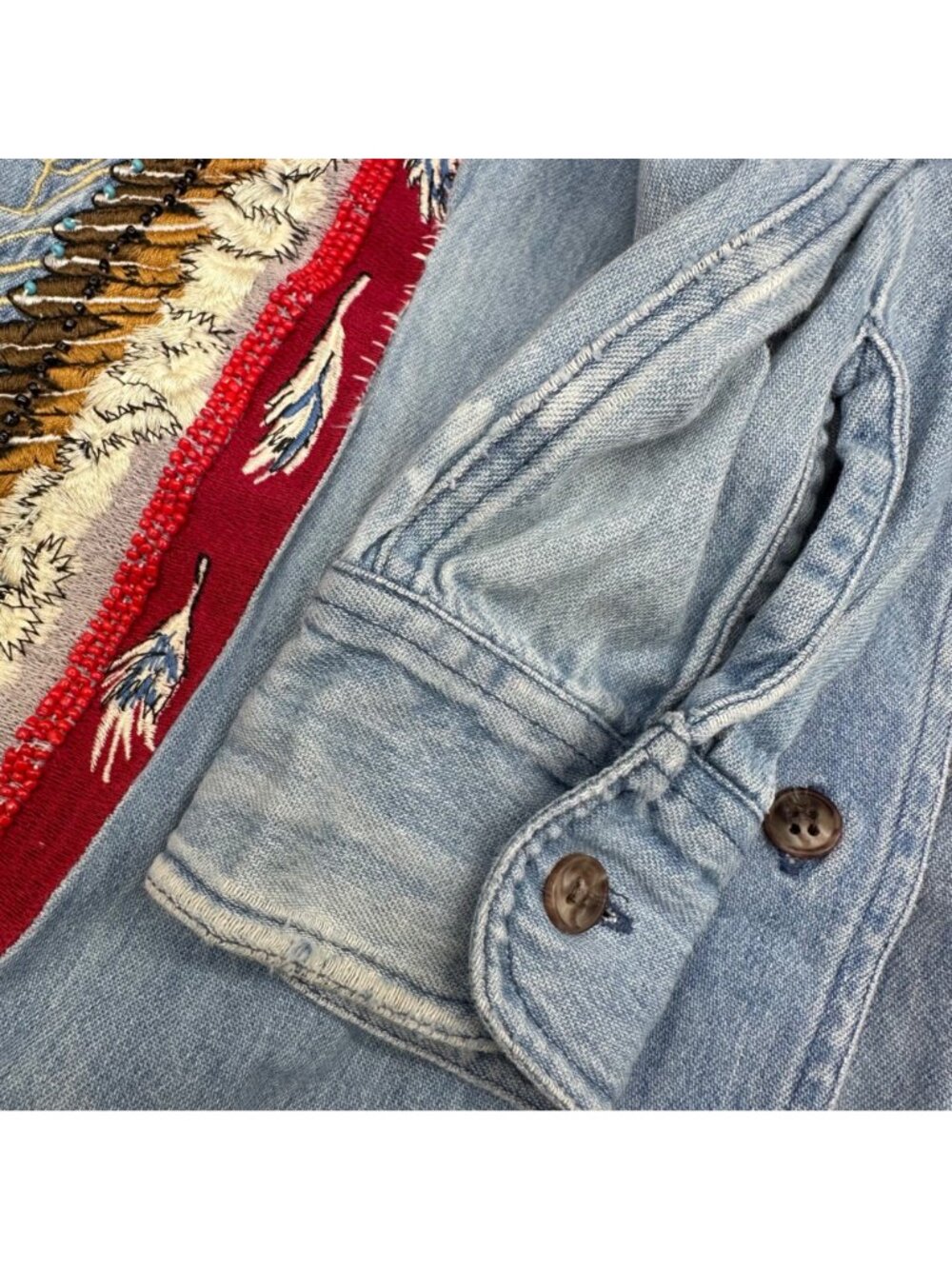 Vintage Western Denim Shirt Cambridge Dry Goods Headdress Embroidery Size 8 READ - Picture 8 of 12